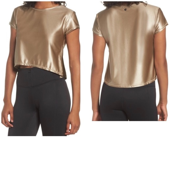 Zella Tops - NWT Zella Gold Metallic Cropped Tee Large